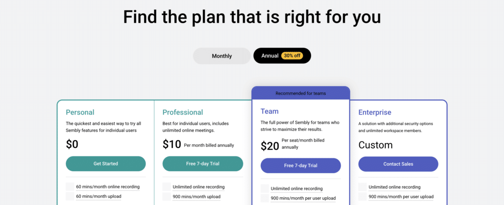 Sembly.ai pricing